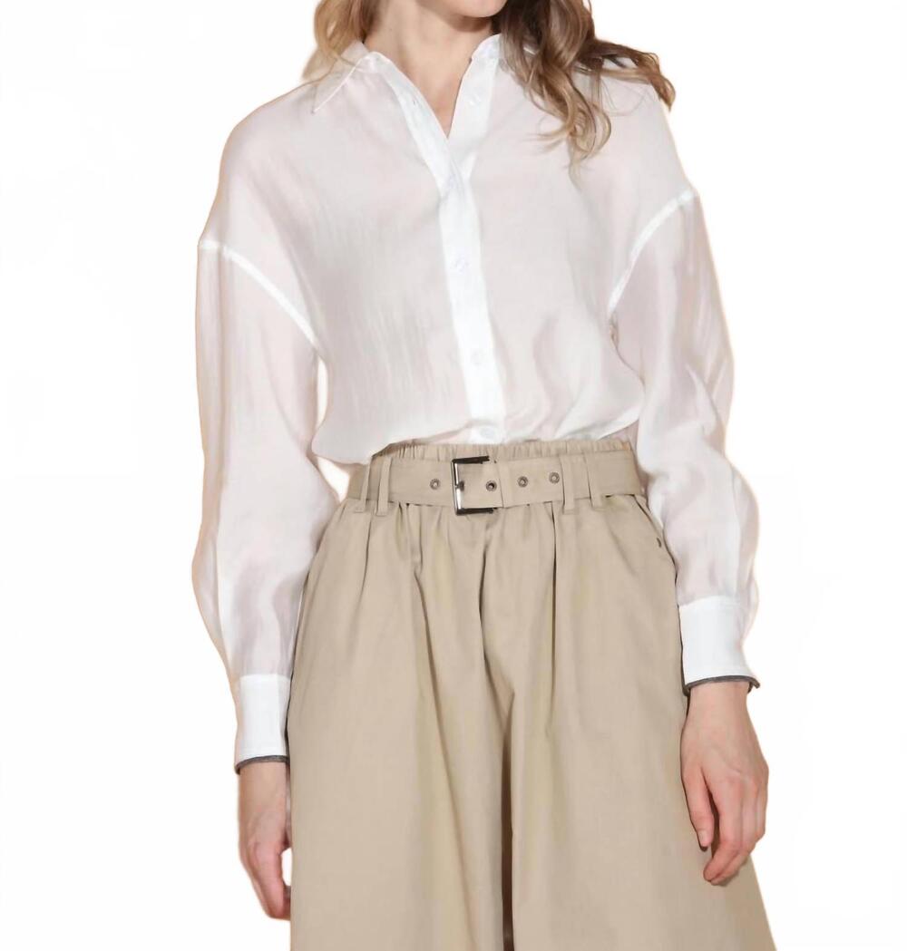 NEW JESSIE LIU contrast cuff trim voile button down shirt in white
